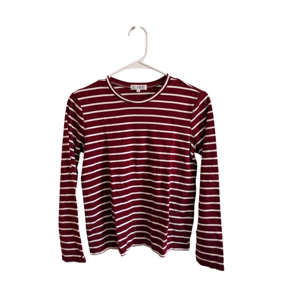 LAKE Luxury Pajamas Pima Cotton Lounge Top RedWhite Stripe Longsleeve Sz S GREAT